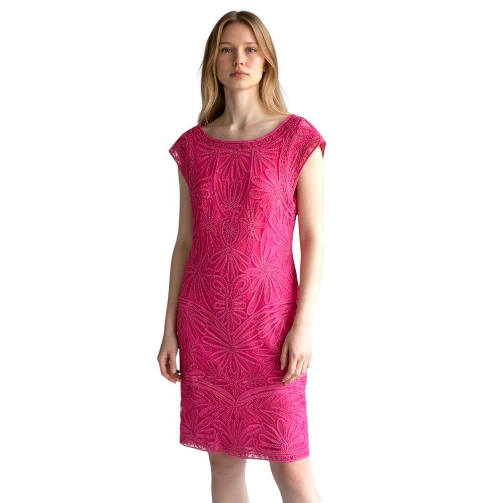 Sue Wong Nocturne Coral Pink Embroidered Mesh Overlay Dress-size 10